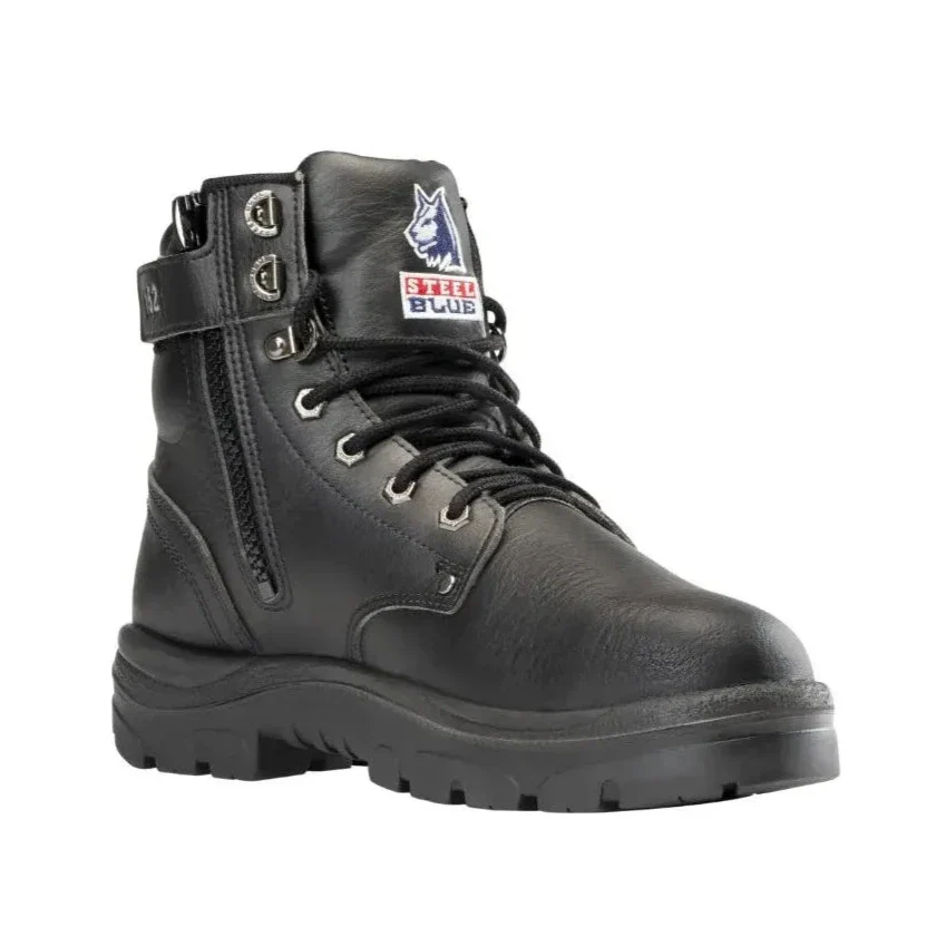 Steel Blue Vegan Black Argyle Zip Sided Lace Up Steel Cap Safety Boot (312152) (Pre-Order)