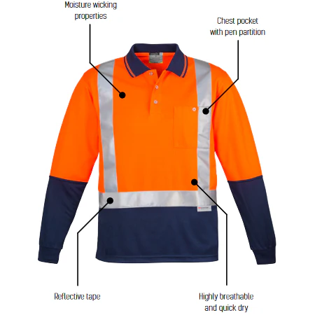 Syzmik Mens Hi Vis Spliced Polo - Long Sleeve Shoulder Taped (ZH234) - Image 5