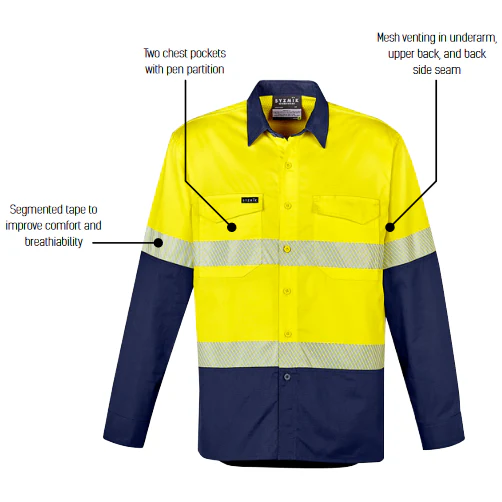 Syzmik Mens Rugged Cooling Hi Vis Segmented Tape L/S Shirt (ZW229) - Image 5