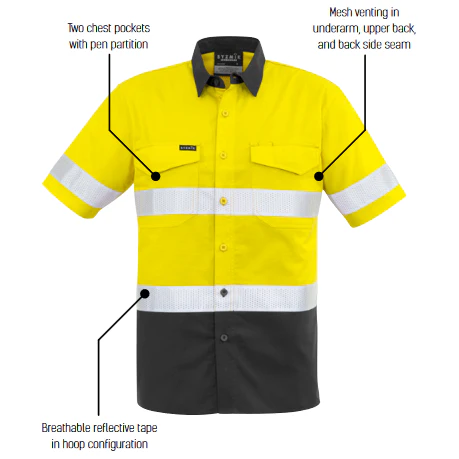 Syzmik Mens Rugged Cooling Taped Hi Vis Spliced S/S Shirt (ZW835) - Image 9