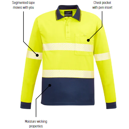 Syzmik Unisex Hi Vis Segmented L/S Polo - Hoop Taped (ZH530) - Image 5