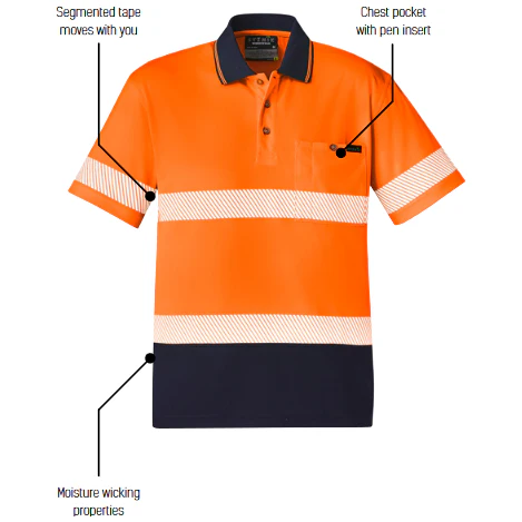 Syzmik Unisex Hi Vis Segmented S/S Polo - Hoop Taped (ZH535) - Image 5