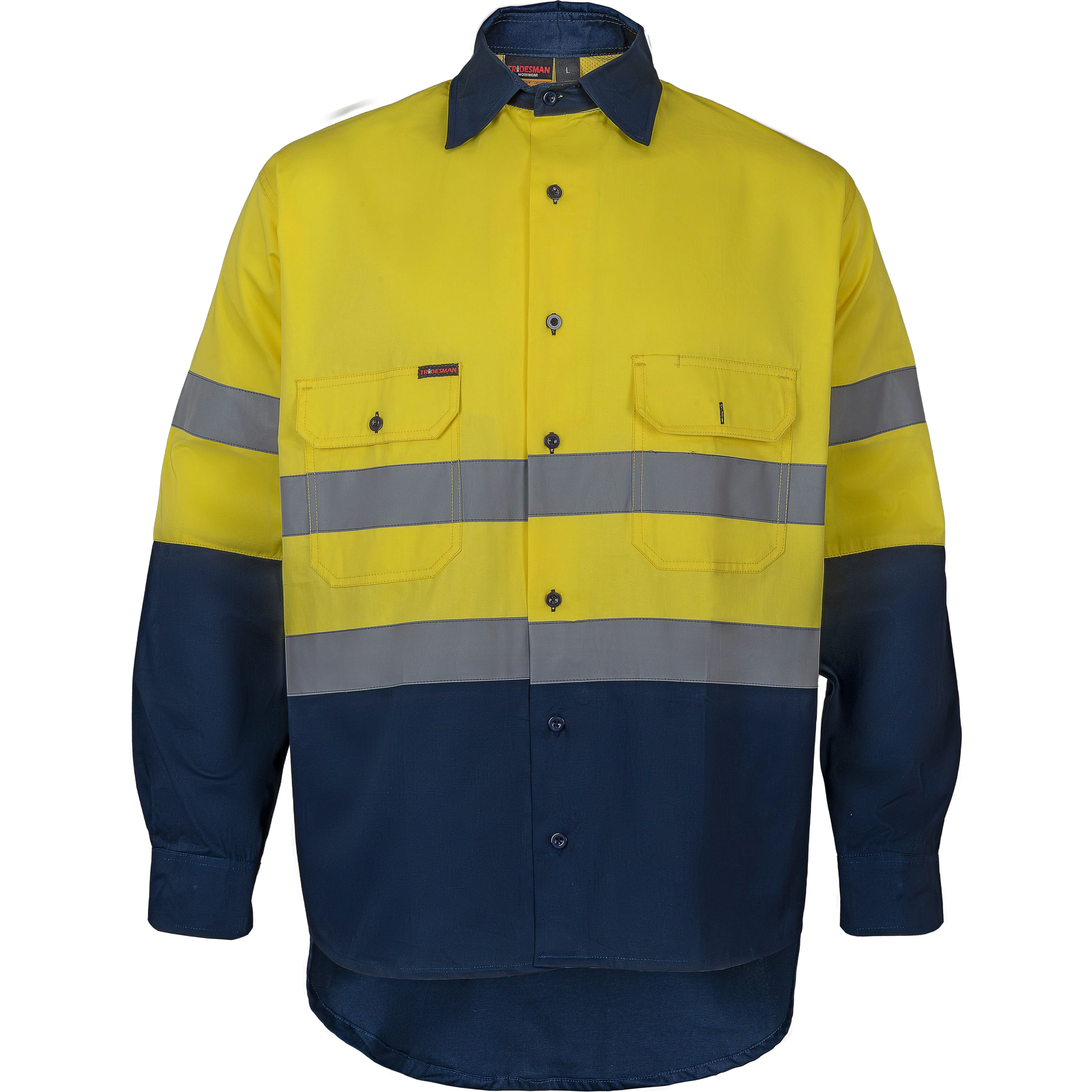 Tradesman Hi Vis Cotton Drill Long Sleeve Shirt With Reflective Tape (C93) - Image 3