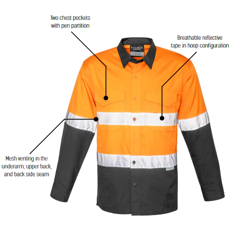 Syzmik Mens Rugged Cooling Taped Hi Vis Spliced Shirt (ZW129) - Image 9