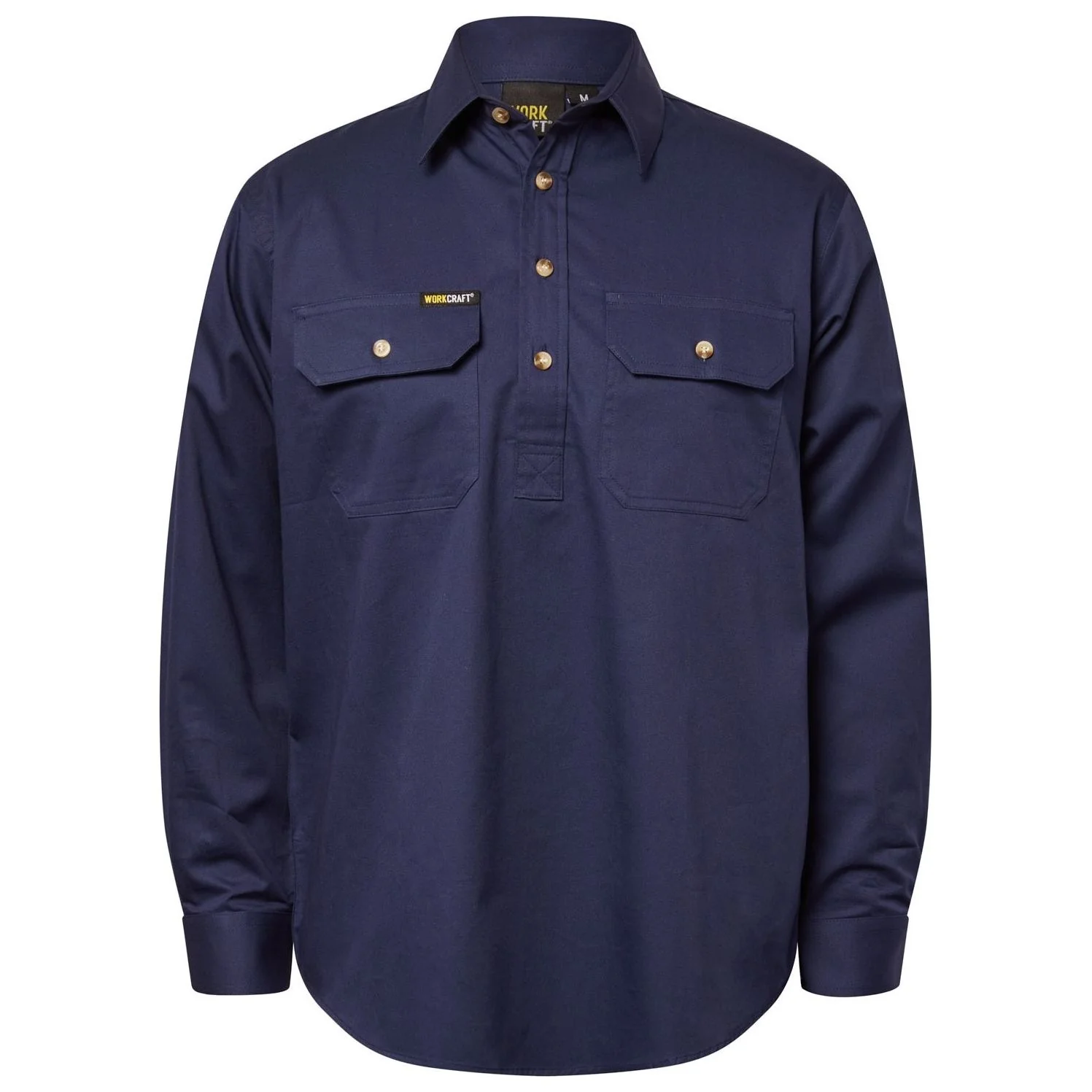 Workcraft Lightweight Long Sleeve Half Placket Cotton Drill Shirt With Contrast Buttons (WS3029) - Image 4