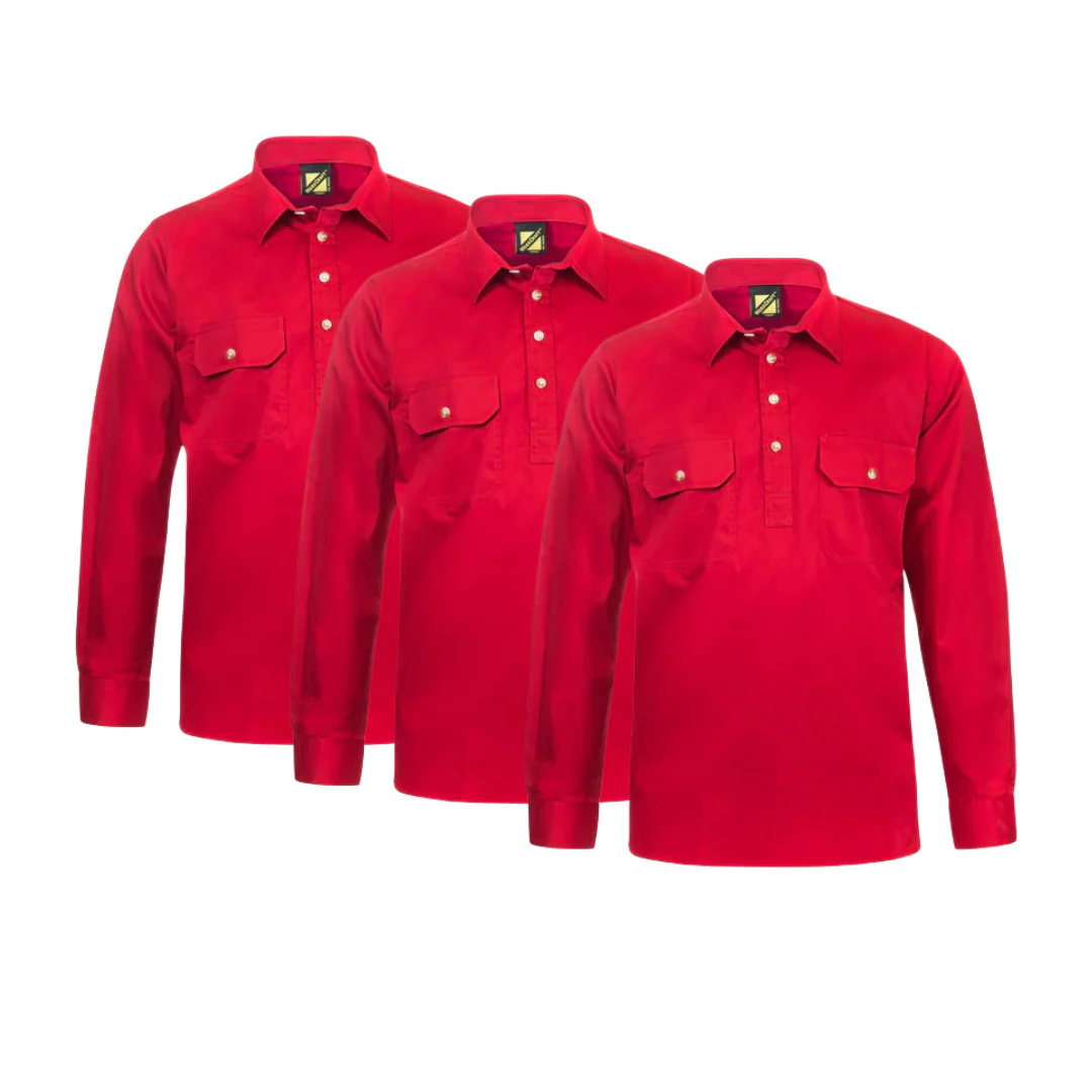 Tradies Value Pack - 3x Workcraft Lightweight Long Sleeve Half Placket Cotton Drill Shirt With Contrast Buttons (WS3029) - Image 3