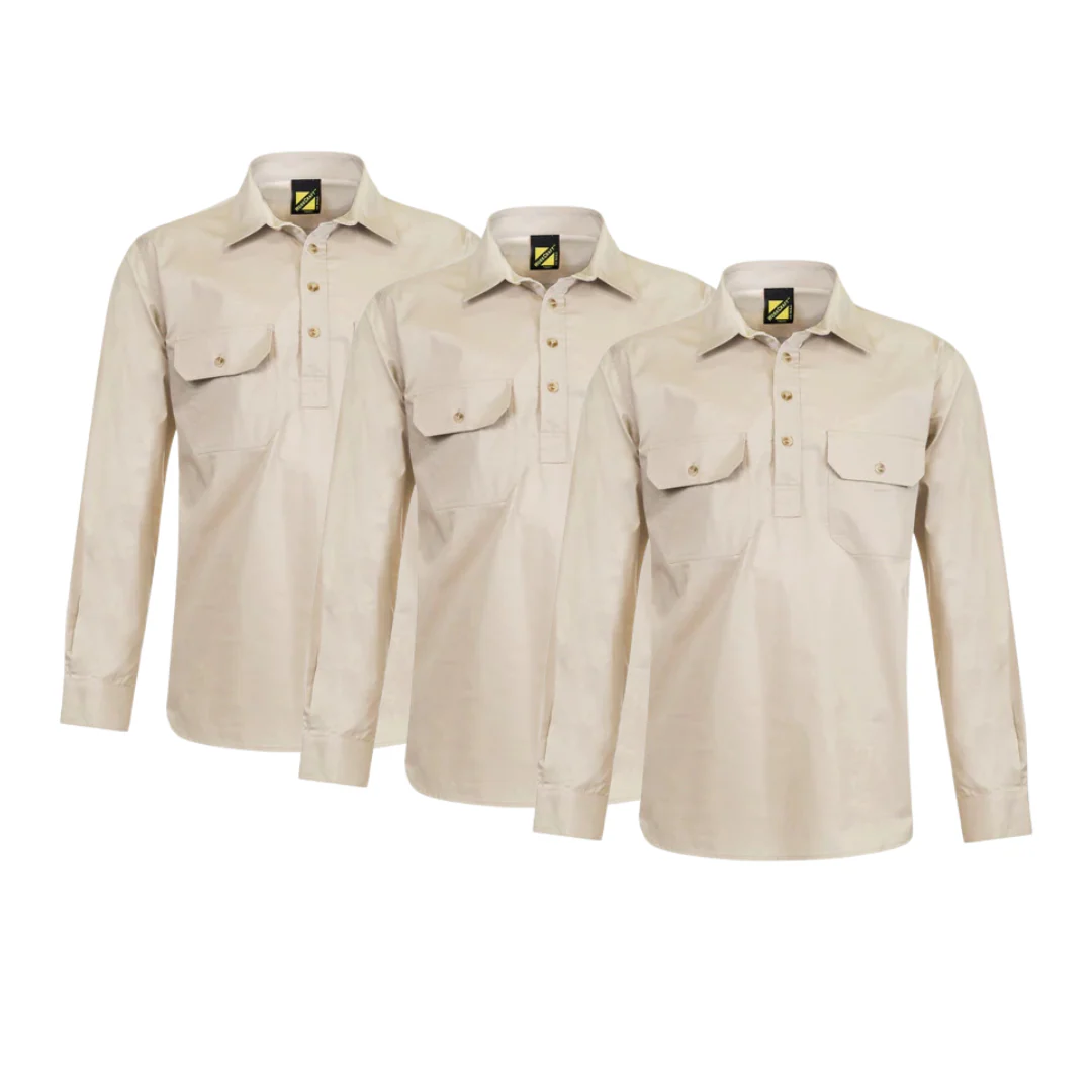 Tradies Value Pack - 3x Workcraft Lightweight Long Sleeve Half Placket Cotton Drill Shirt With Contrast Buttons (WS3029) - Image 4