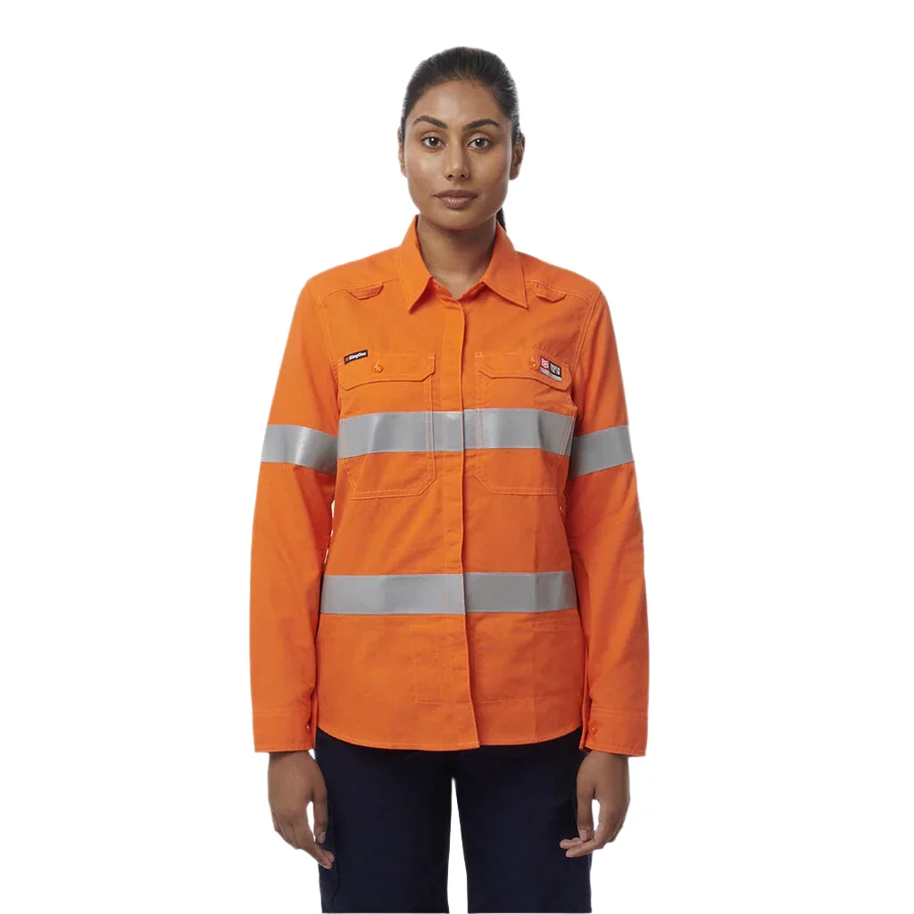 KingGee Women’s Shieldtec Lenzing FR Hi-Vis Open Front Taped Shirt (K84003)
