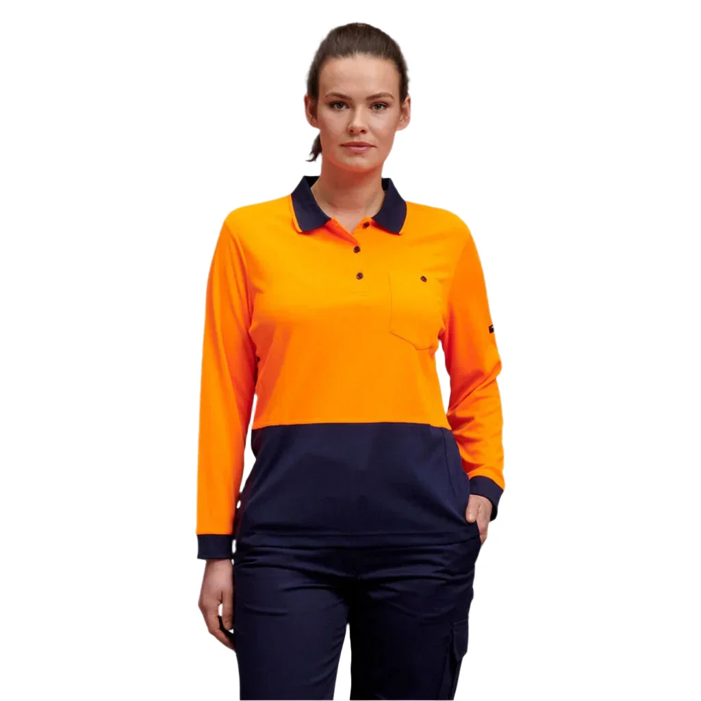 KingGee Women's Workcool Hyperfreeze Hi-Vis Long Sleeve Polo Shirt (K44730) - Image 3