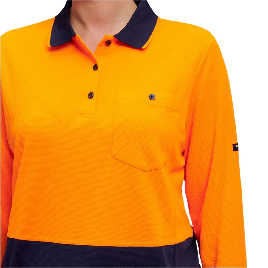KingGee Women's Workcool Hyperfreeze Hi-Vis Long Sleeve Polo Shirt (K44730) - Image 5