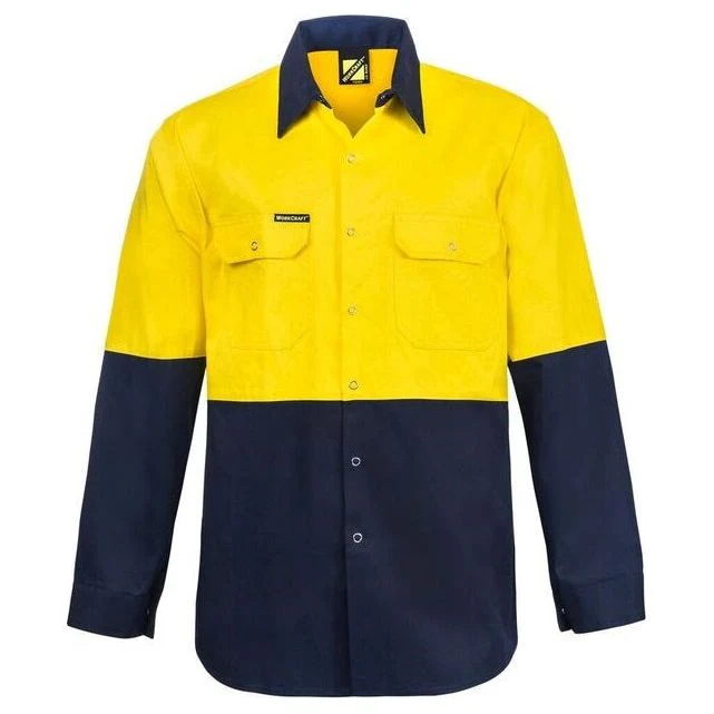 Workcraft Hi Vis long Sleeve Cotton Drill Industrial Laundry Shirt With Press Studs (WS3032)