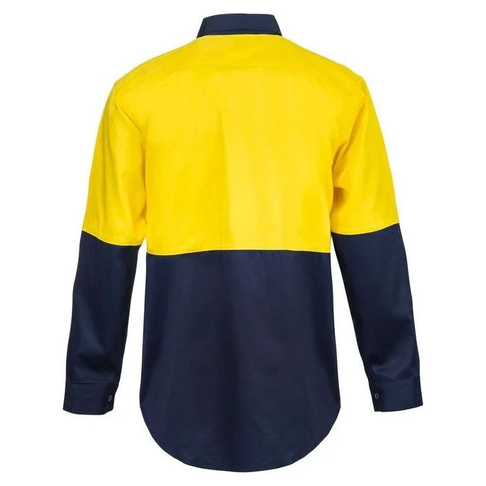 Workcraft Hi Vis long Sleeve Cotton Drill Industrial Laundry Shirt With Press Studs (WS3032) - Image 2