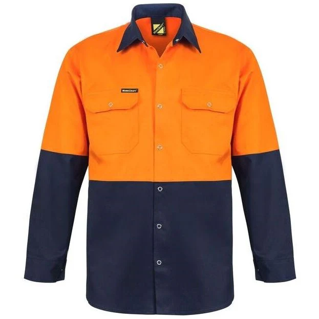 Workcraft Hi Vis long Sleeve Cotton Drill Industrial Laundry Shirt With Press Studs (WS3032) - Image 3