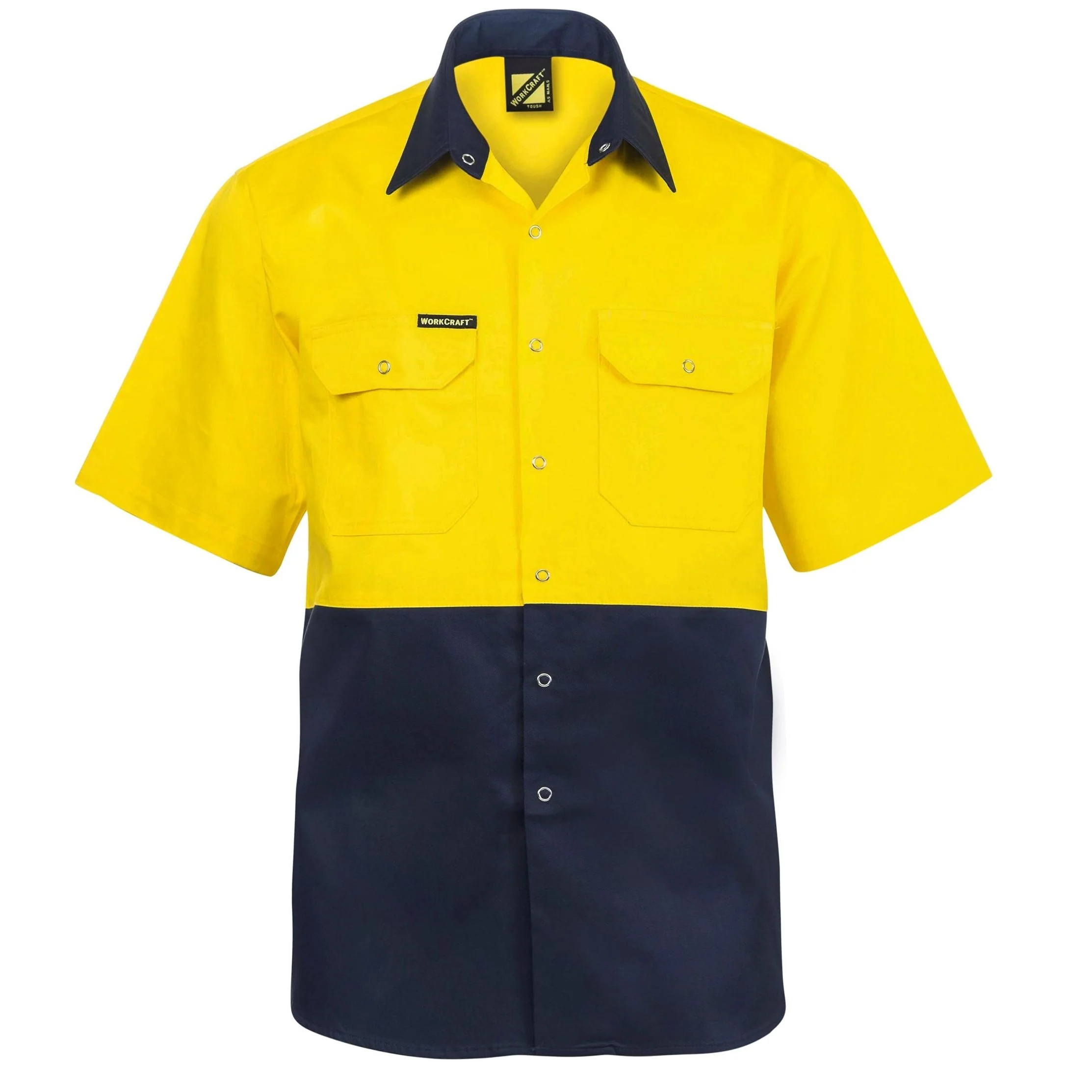 Workcraft Hi Vis Short Sleeve Cotton Drill Industrial Laundry Shirt With Press Studs (WS3063)