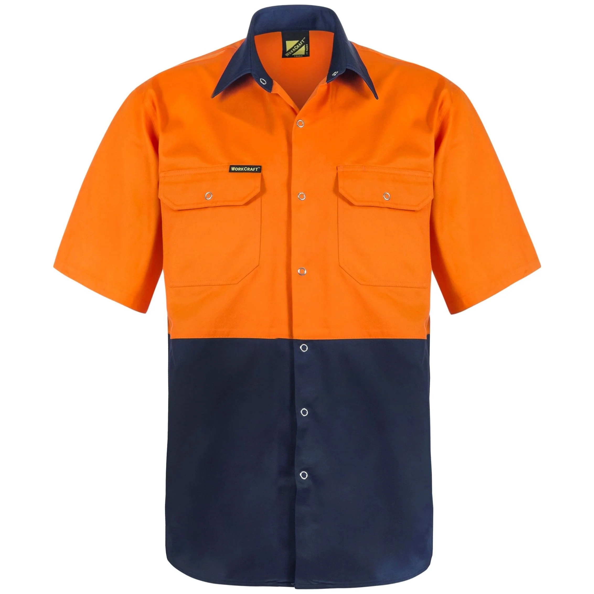 Workcraft Hi Vis Short Sleeve Cotton Drill Industrial Laundry Shirt With Press Studs (WS3063) - Image 3