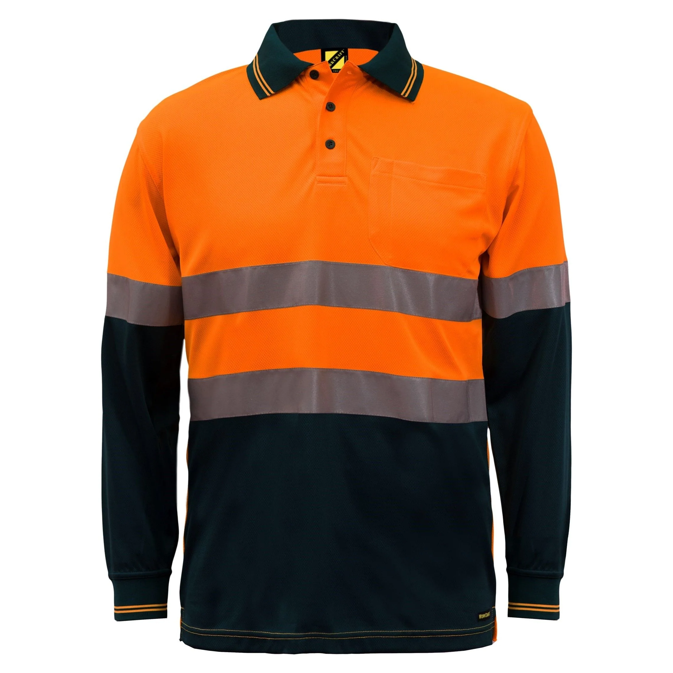 Workcraft Hi Vis Two Tone Long Sleeve Micromesh Polo With Pocket And CSR Reflective Tape (WSP409)