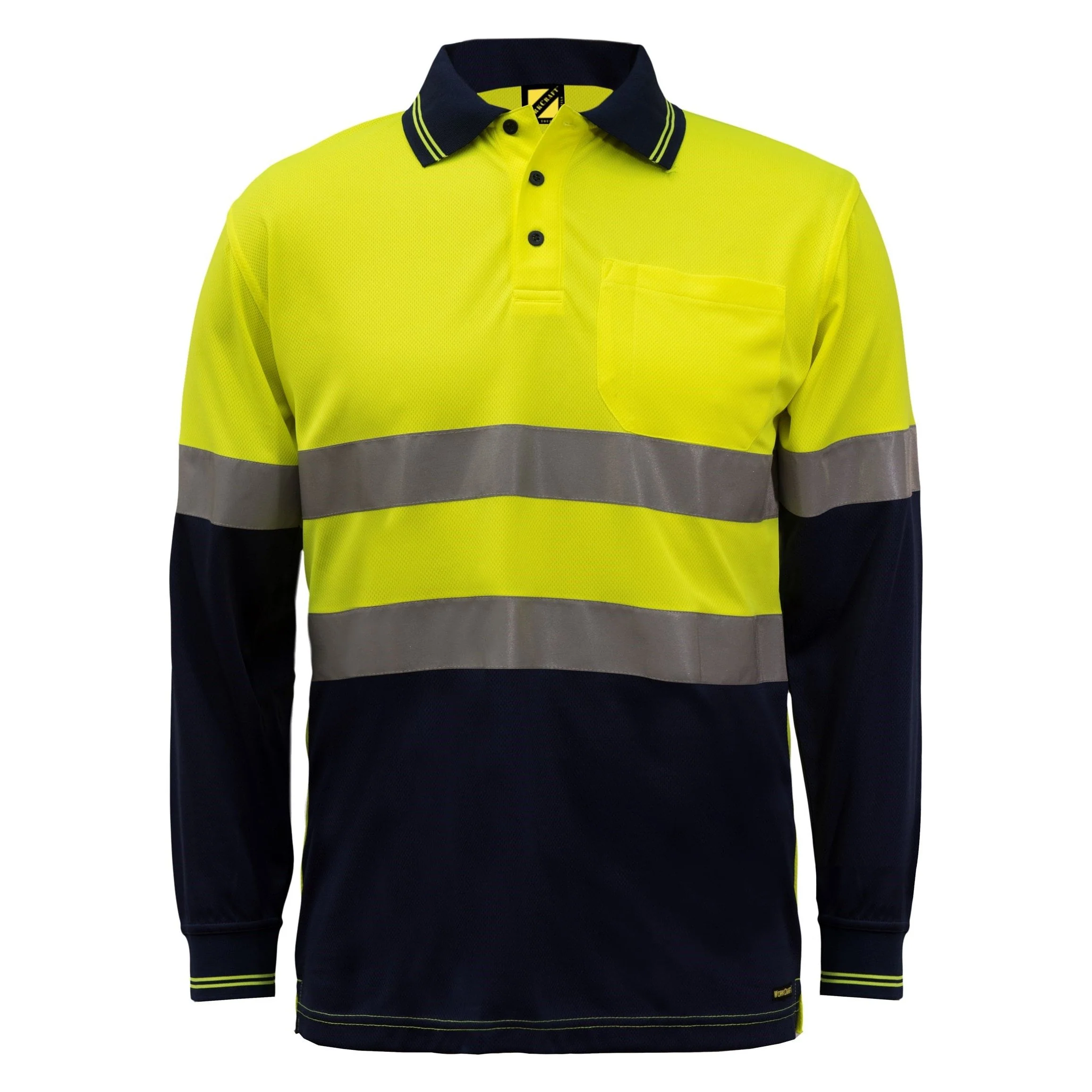 Workcraft Hi Vis Two Tone Long Sleeve Micromesh Polo With Pocket And CSR Reflective Tape (WSP409) - Image 3
