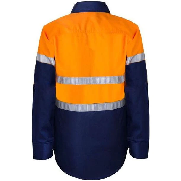 Workcraft Kids Lightweight Hi Vis Long Sleeve Reflective Cotton Drill Shirt With Tape (WSK125) - Image 4