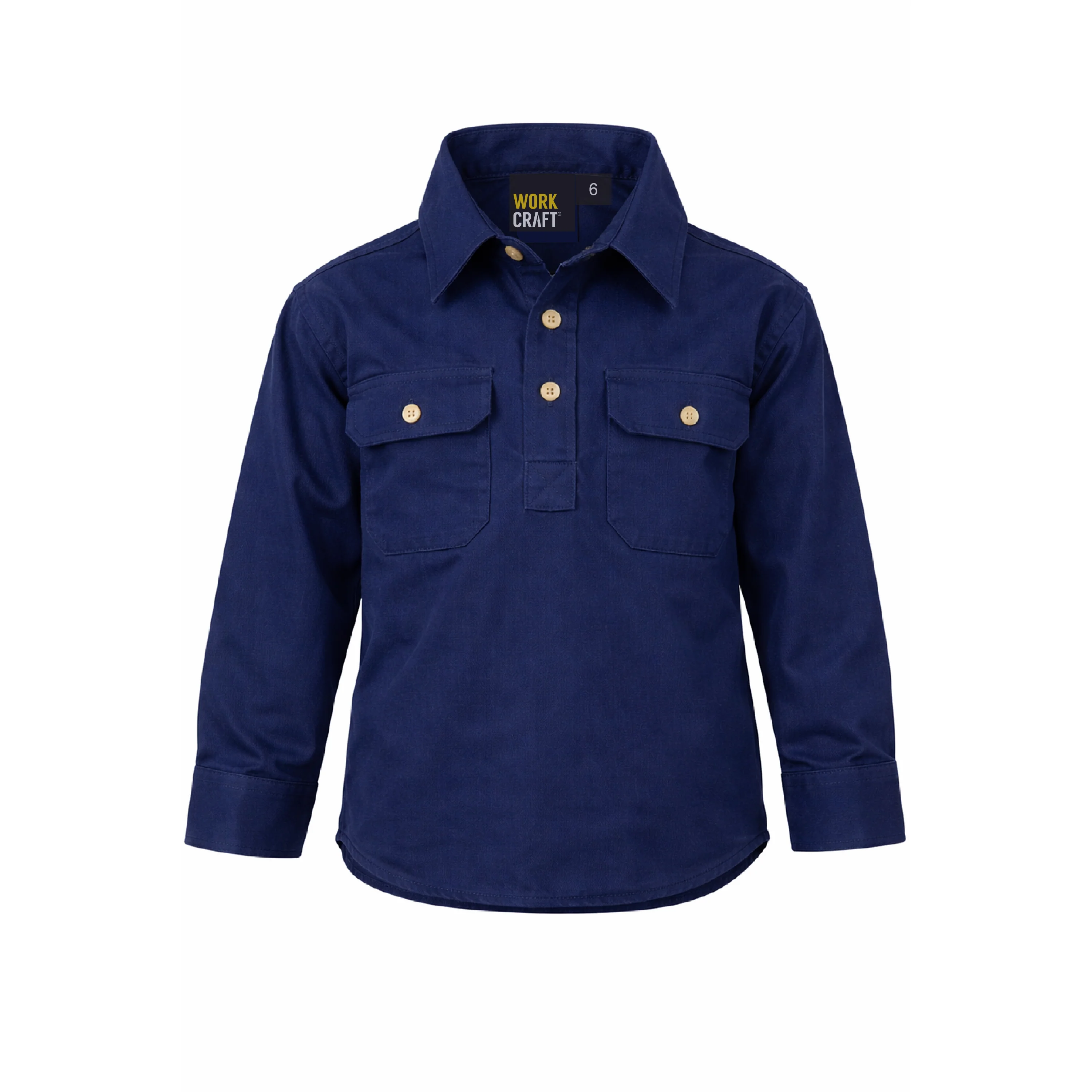 Workcraft Kids Lightweight Long Sleeve Closed Front Cotton Drill Shirt (WSK131) - Image 11
