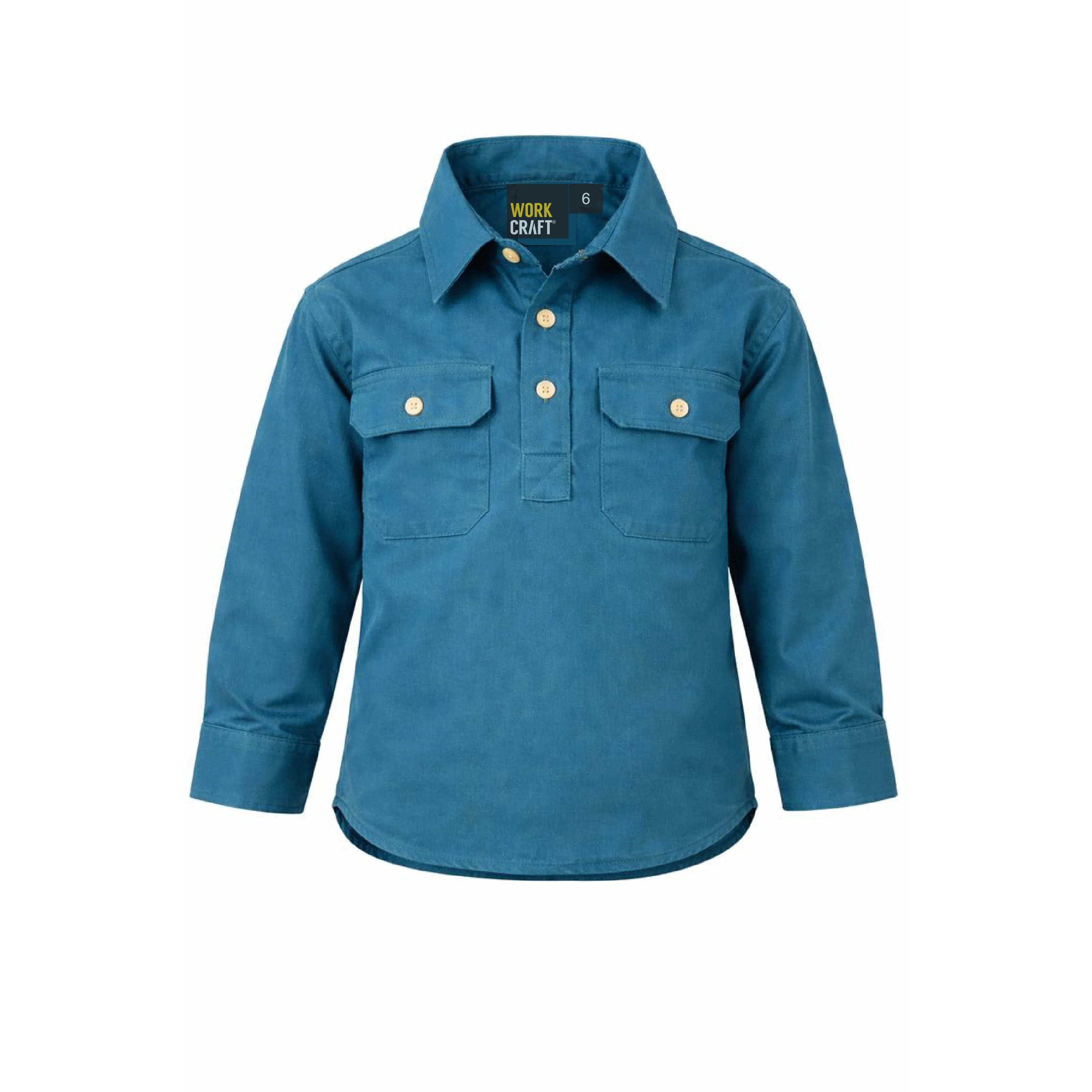 Workcraft Kids Lightweight Long Sleeve Closed Front Cotton Drill Shirt (WSK131) - Image 12