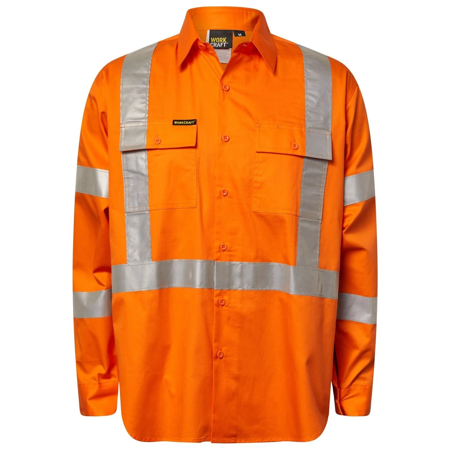 Workcraft Lightweight Hi Vis Long Sleeve Vented Cotton Drill Shirt With X Pattern CSR Reflective Tape (WS6010)