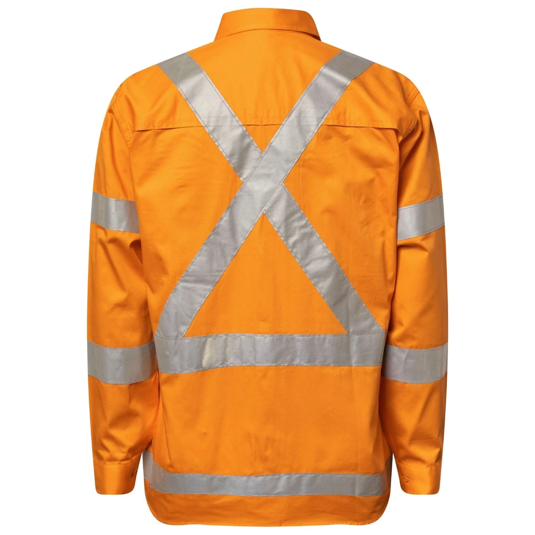 Workcraft Lightweight Hi Vis Long Sleeve Vented Cotton Drill Shirt With X Pattern CSR Reflective Tape (WS6010) - Image 4