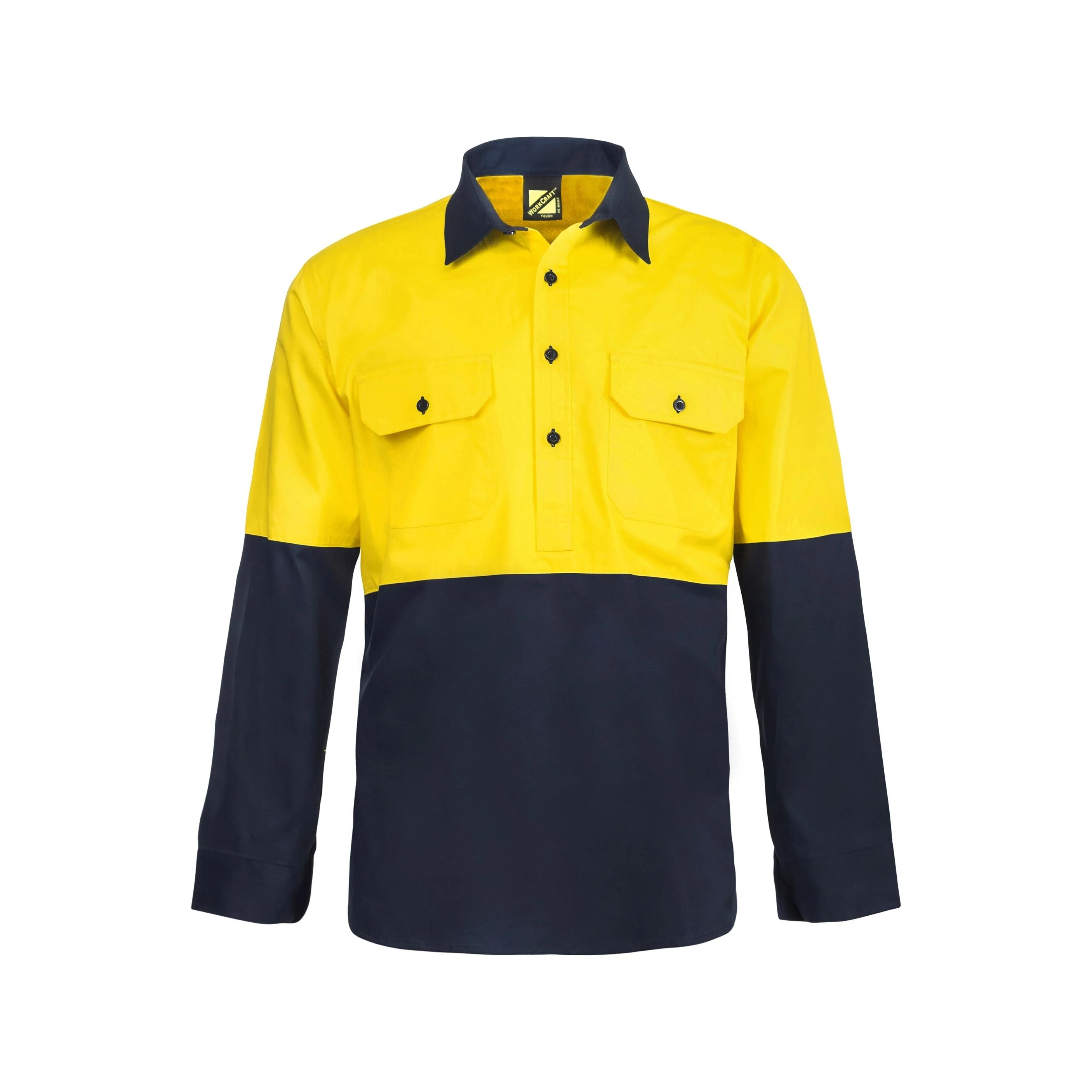 Workcraft Lightweight Hi Vis Two Tone Half Placket Vented Cotton Drill Shirt With Semi Gusset Sleeves (WS4255)