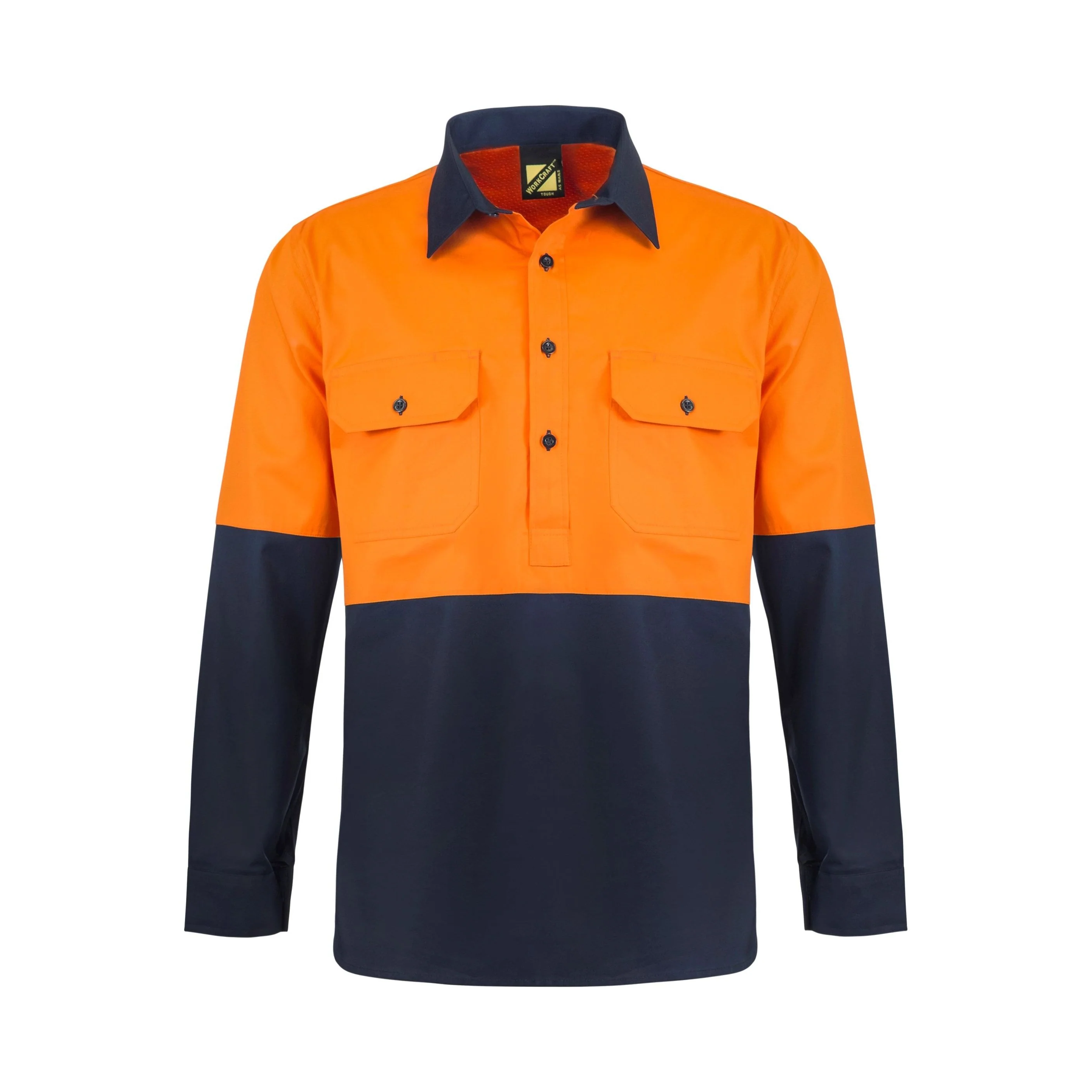Workcraft Lightweight Hi Vis Two Tone Half Placket Vented Cotton Drill Shirt With Semi Gusset Sleeves (WS4255) - Image 3