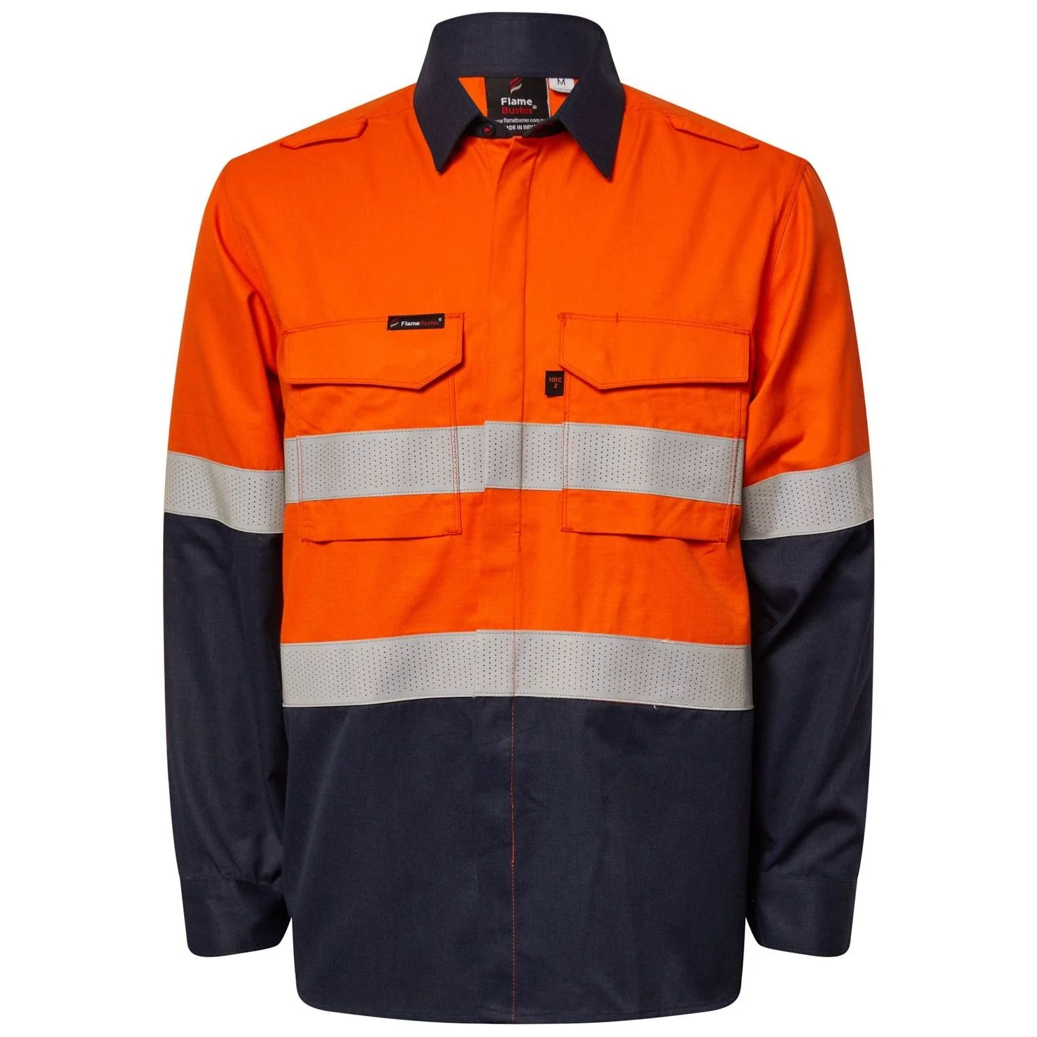 Workcraft Torrent HRC2 Mens Hi Vis Two Tone Open Front Shirt With Gusset Sleeves And FR Reflective Tape (FSV014A)